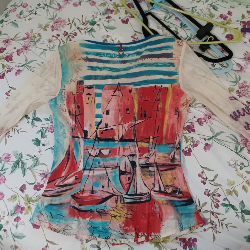 Save The Queen Mixed Media Button Front Top Sailb… - image 7